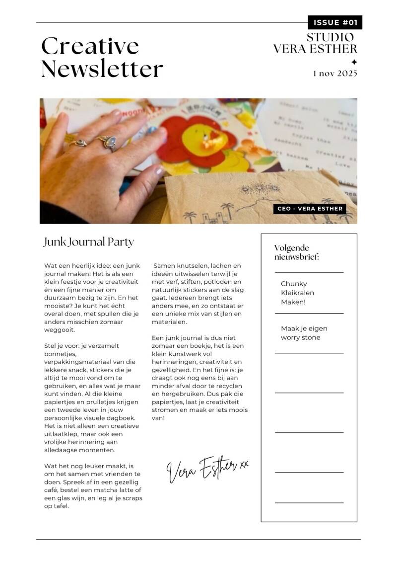 Creative newsletter. Blog junkjournal. Samen junkjournal maken. Knutsel ideeen. Creative Low budget ideeen. Junk journal party. Creatief met vriendinnen. 
