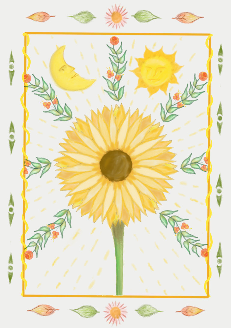 Digitale tekening. Folk art  illustratie. Bloemen schets. Procreate illustraties.