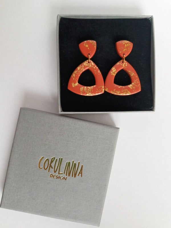 Razzle Dazzle terracotta triangle dangle earrings