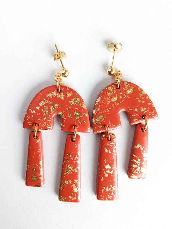 Razzle Dazzle large Triangle earrings in terracotta