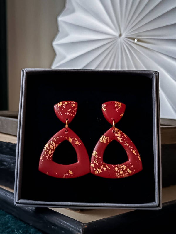 Razzle Dazzle burgundy triangle earrings
