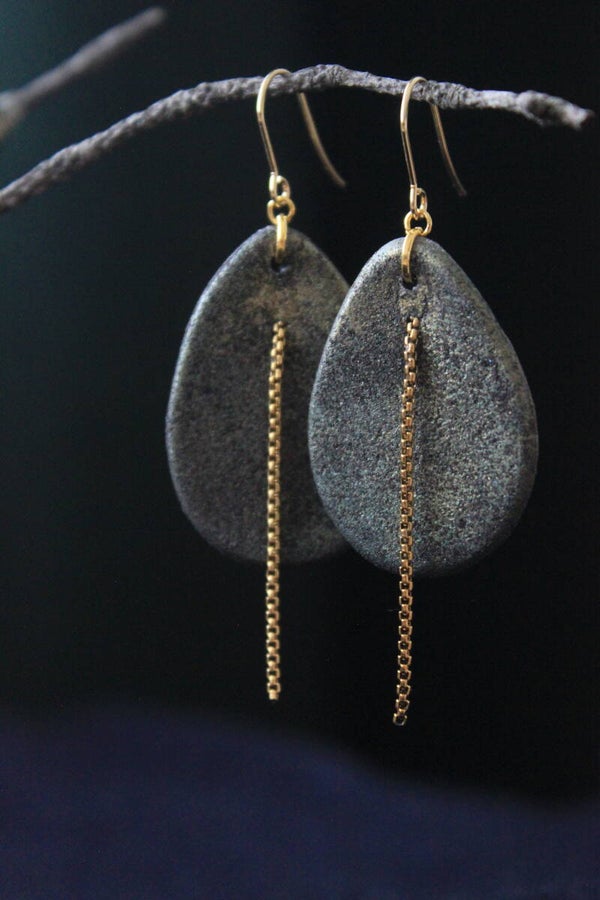Brutalist Antiqued tear drop chain earrings