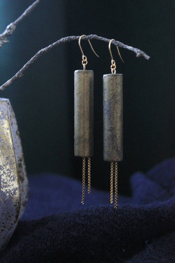 Brutalist Golden Tube Chain earrings