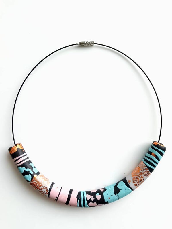 Pink grey chocker necklace