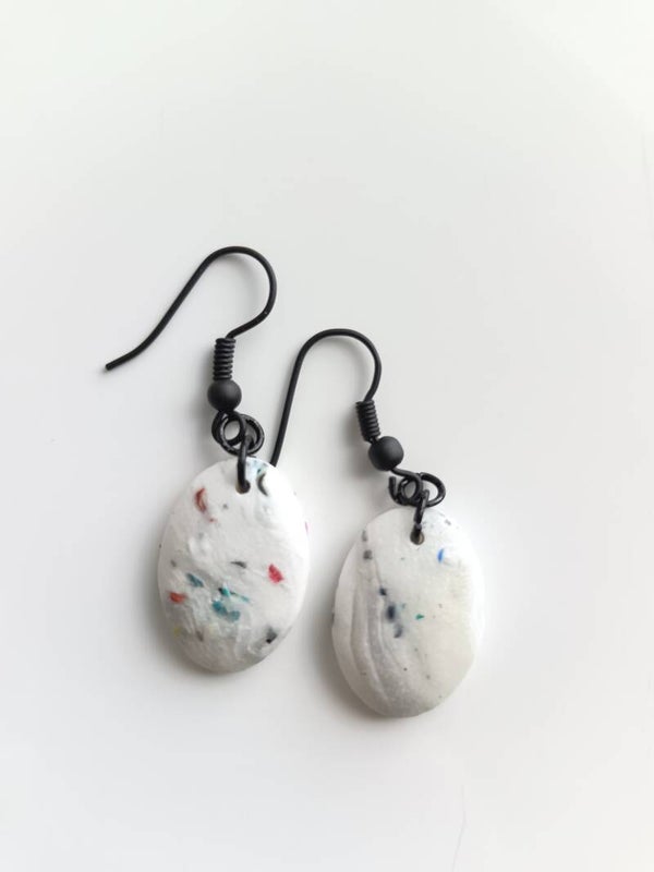 White terrazzo oval earrings