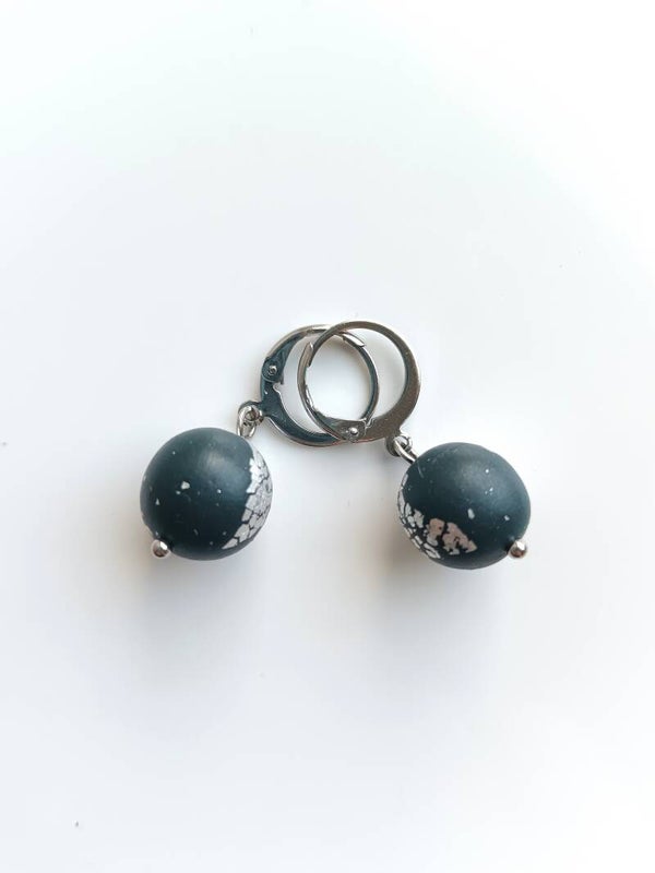 Small beaded earrings — petrol grey and silver