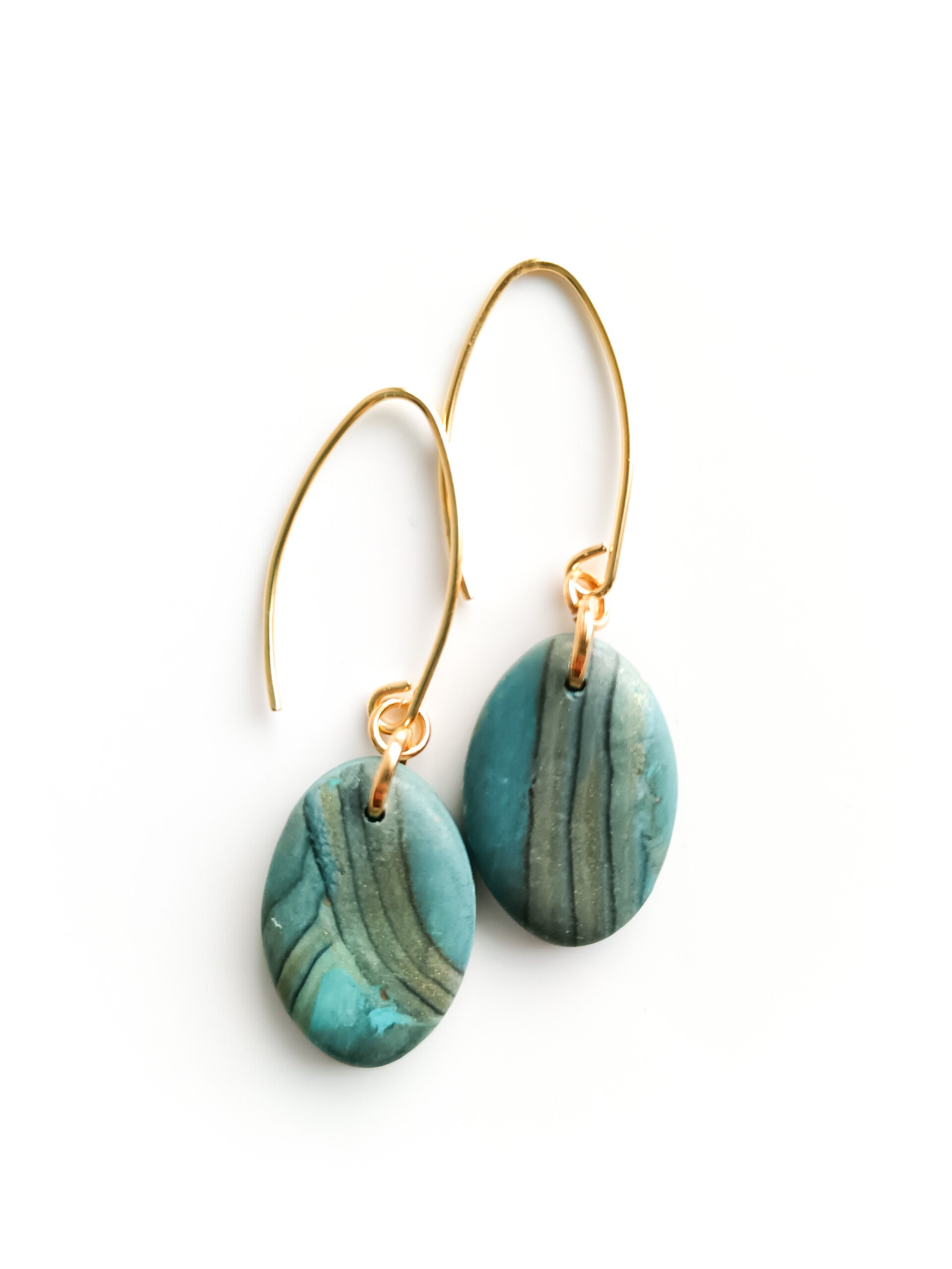 Distorted Lines small oval dangle earrings in gold and blue