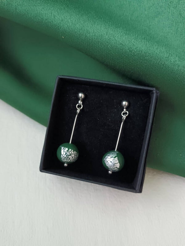 Small bead dangle earrings in dark green