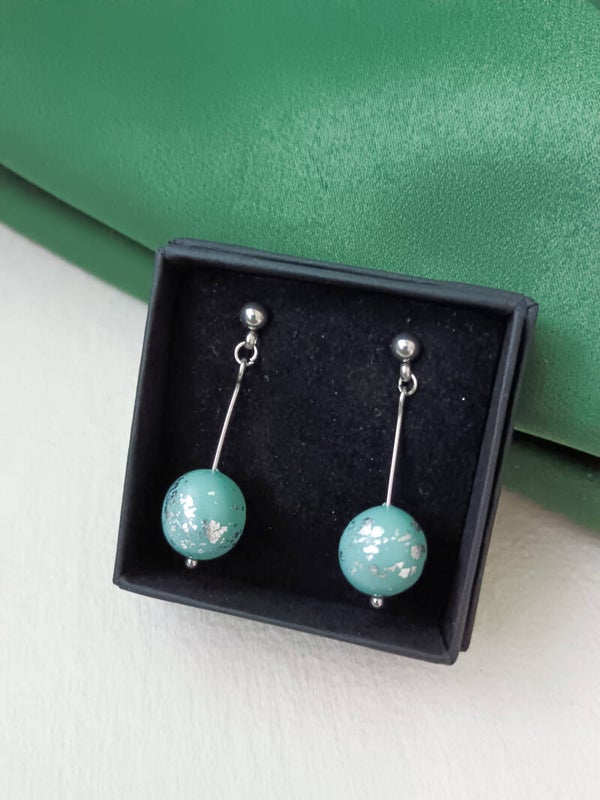 Small beaded earrings — petrol grey and silver