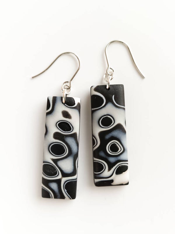 MOKUME black and white rectangular earrings