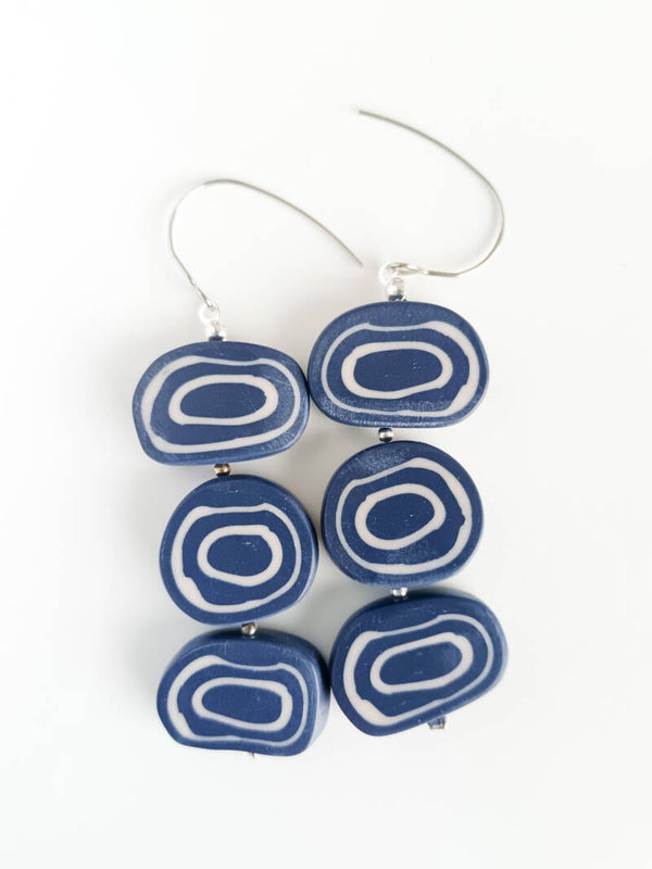 Triple tiered blue earrings