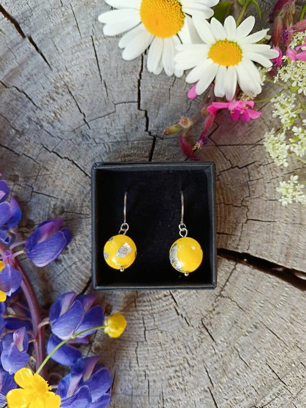 Small round bead earrings in yellow