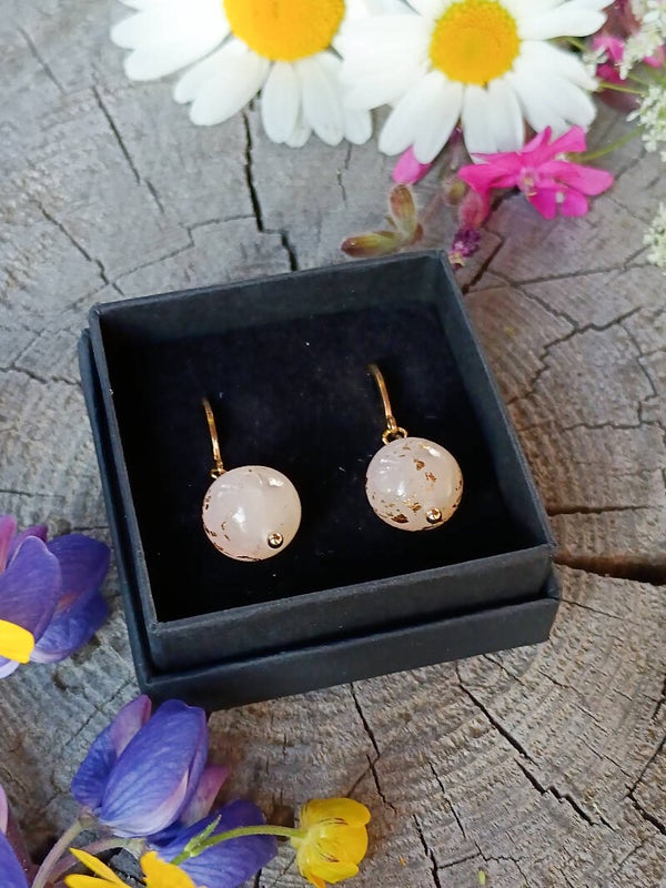 Small round bead earrings in translucent off-white