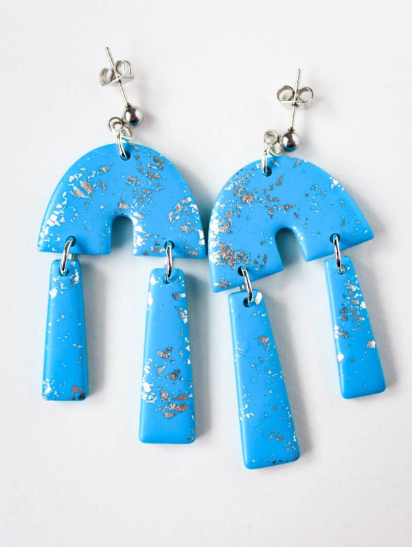 Double pendulum statement earrings in turquoise