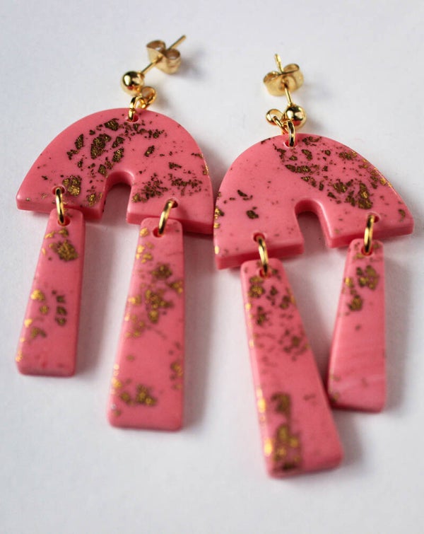 Double pendulum statement earrings in pink