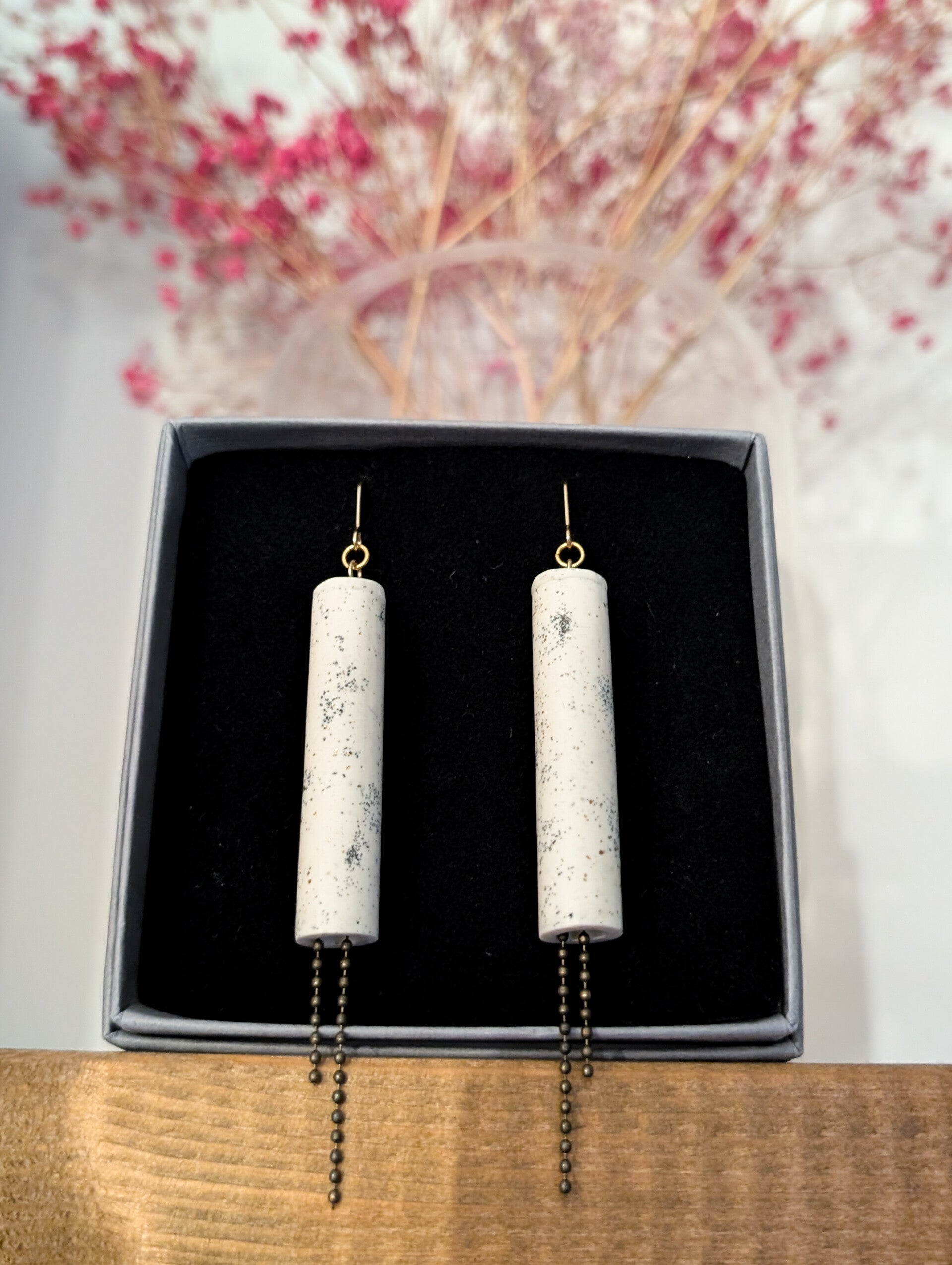 Brutalist Ivory Tube Chain earrings
