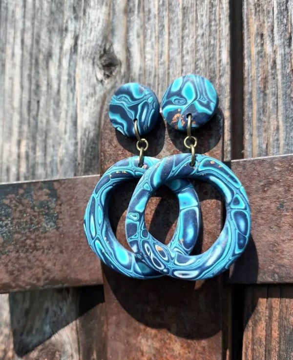 Mokume blue statement earrings