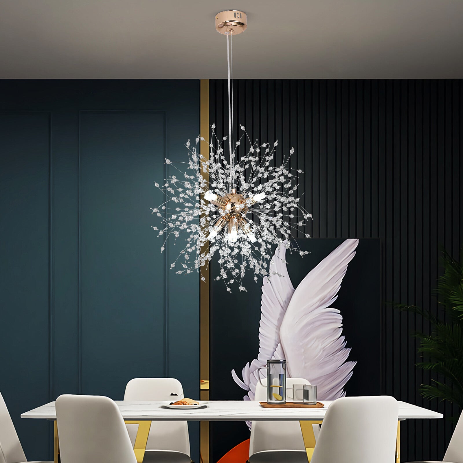 Kristall Kronleuchter Gold Löwenzahn 12 Lichter