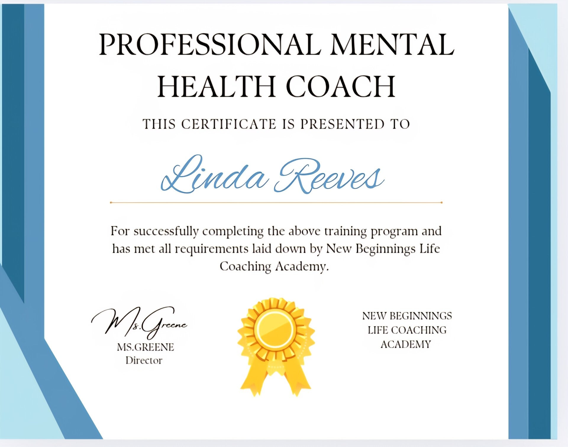 Professional Mental Health Coach: Certificate Packet