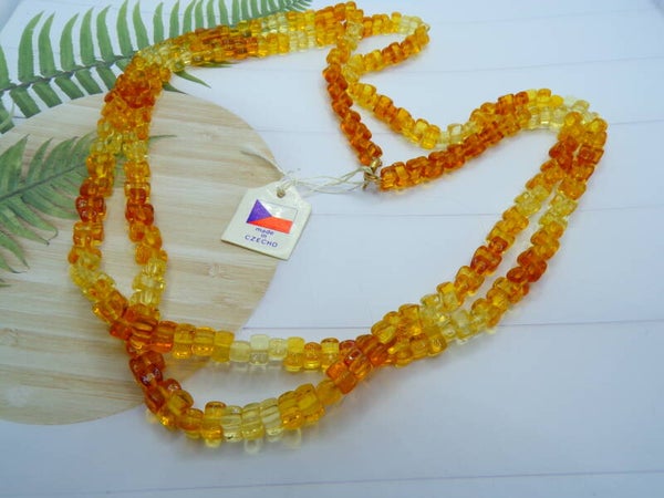 Stunning Vintage Flapper Czech Glass Amber Yellow Coloured With Original Tag.