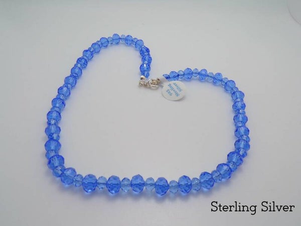 Vintage Style Cornflower Faceted Glass Rondelle Beads Necklace Made By Preloved Jewellery.