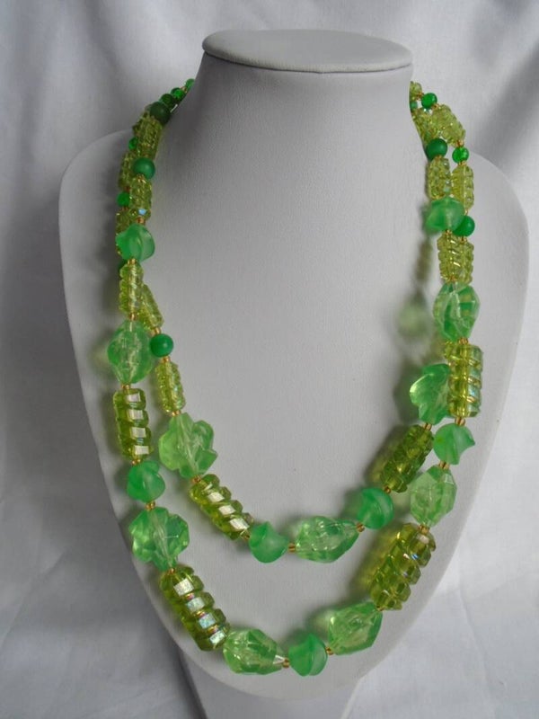 Splendid Green Celluloid Double Necklace. SOLD