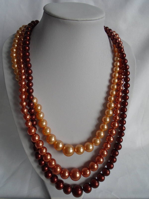 1950/60's 3 Row Round Pearl Necklace 3 Different Colours.