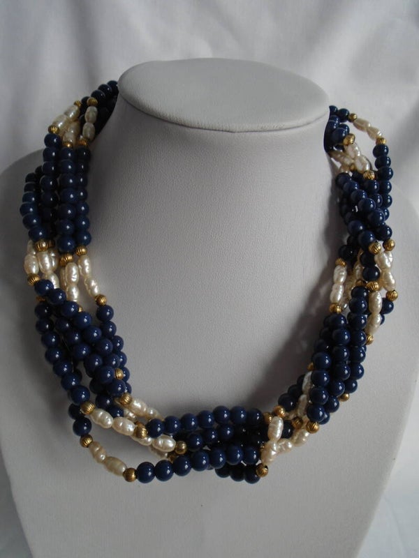 1950/60's 6 Row Round Blue Necklace 3 Different Colours.