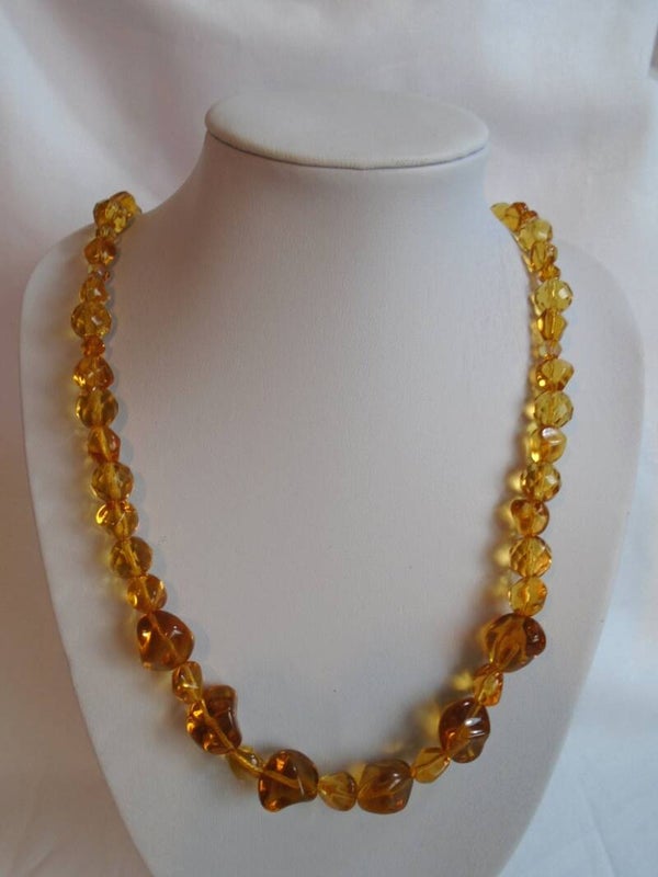 Vintage Jewellery Amber Orange Citrine Irregular Glass Bead Long Necklace