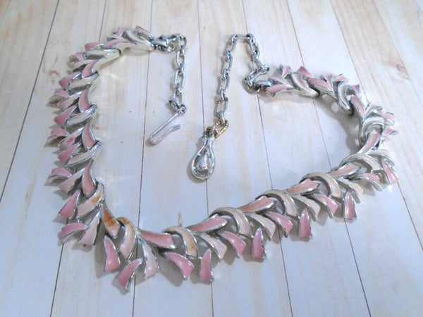 1950/60's Silver Tone Pink & Cream Enamel Painted.
