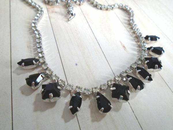 1950/60's Silver tone, Black & White Crystal, Paste Necklace.