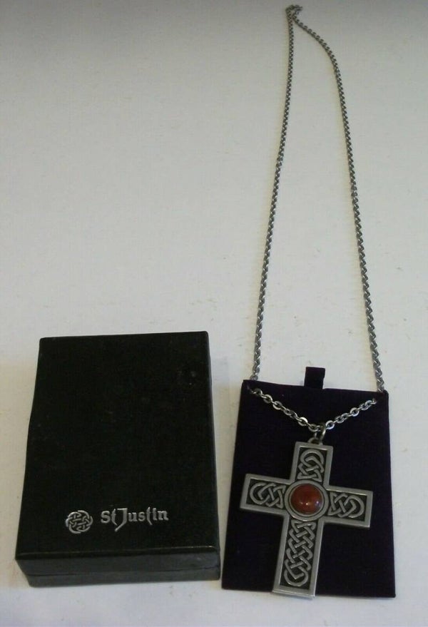 St Justin Cross and Chain Crafted in Solid Pewter - Never Been Worn - Signed by St. Justin of Cornwall.