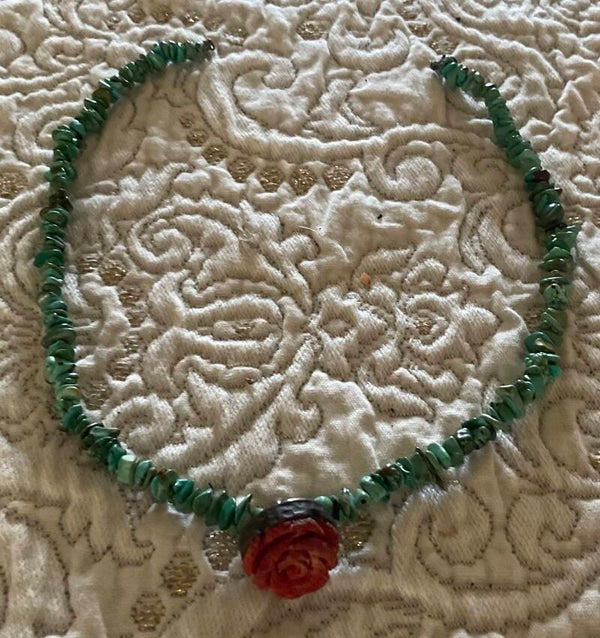 Coral turquoise rose pendant