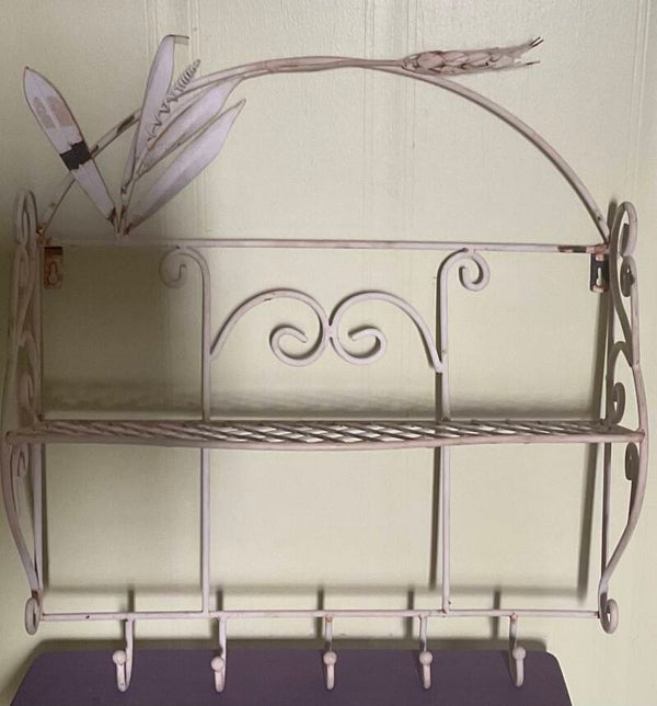 Rustic steel shelf with hooks