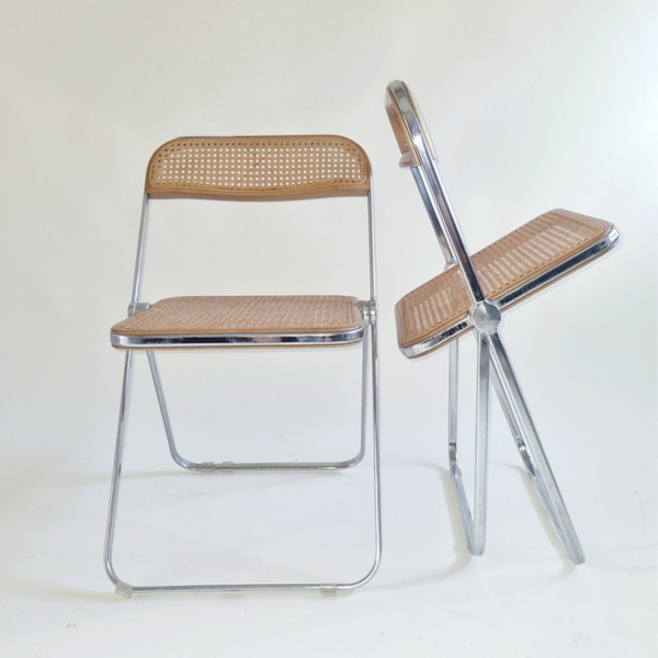 60's Castelli Plia folding chairs in cane by Giancarlo Piretti, set of 2