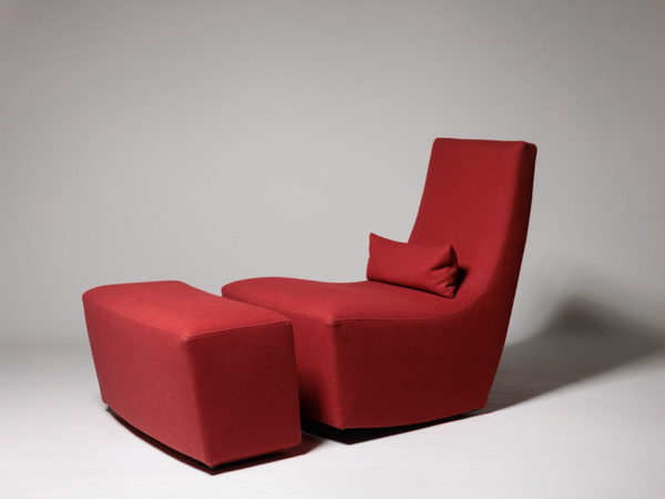Rocking chair and footstool in red wool by Ligne Roset, France