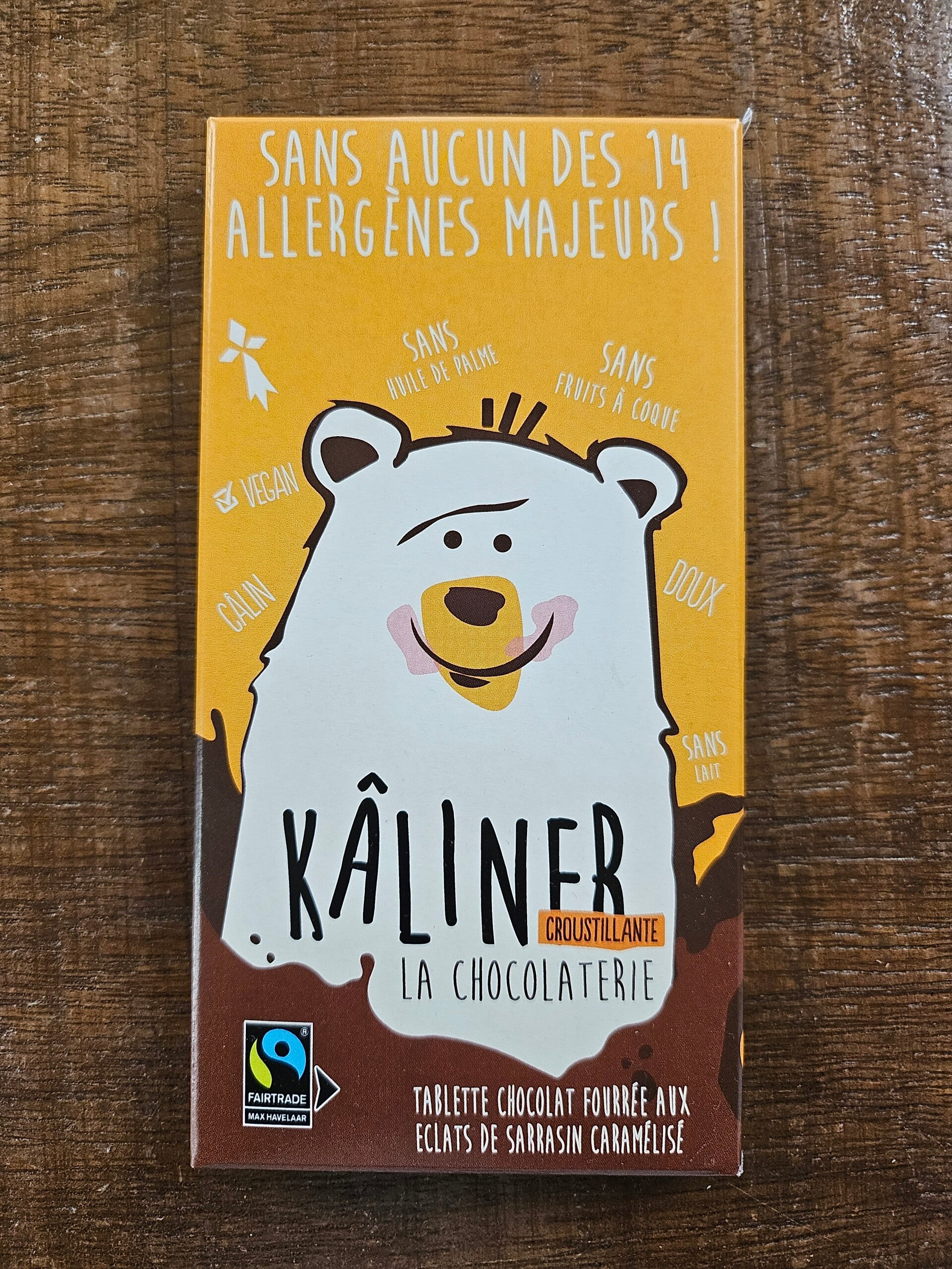 Tablette chocolat croustillante KÂLINER sans allergène
