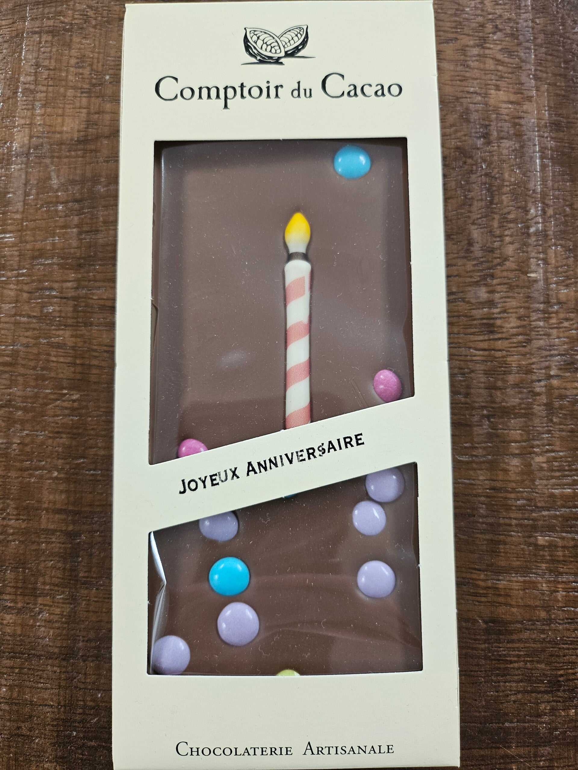 Tablette chocolat au lait anniversaire, COMPTOIR DU CACAO, 100g
