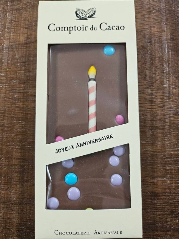 Tablette chocolat au lait anniversaire, COMPTOIR DU CACAO, 100g