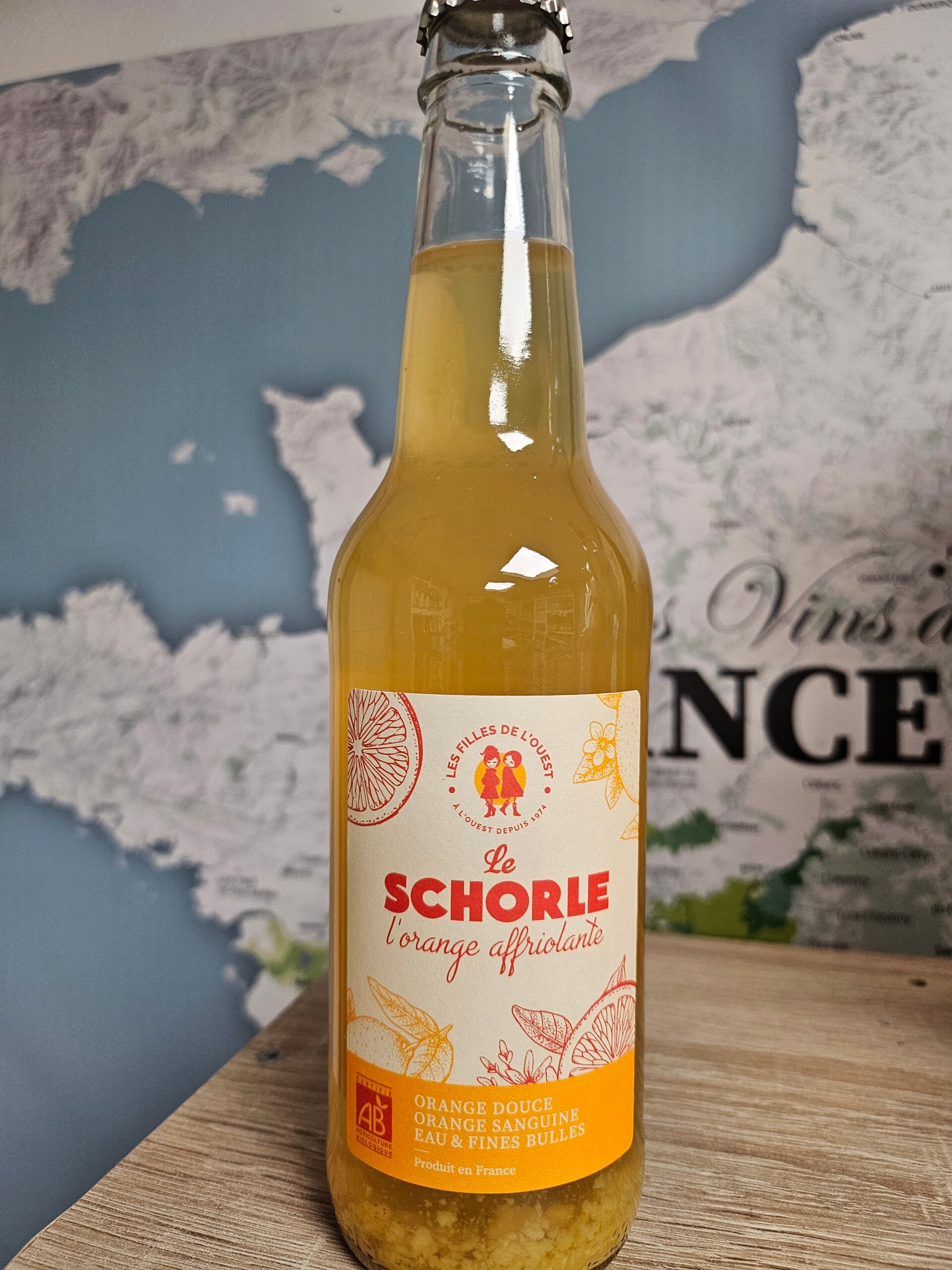 Le SHORLE BIO, l'orange affriolante, orange douce, orange sanguine, eau et fines bulles, LES FILLES DE L'OUEST, 33cl