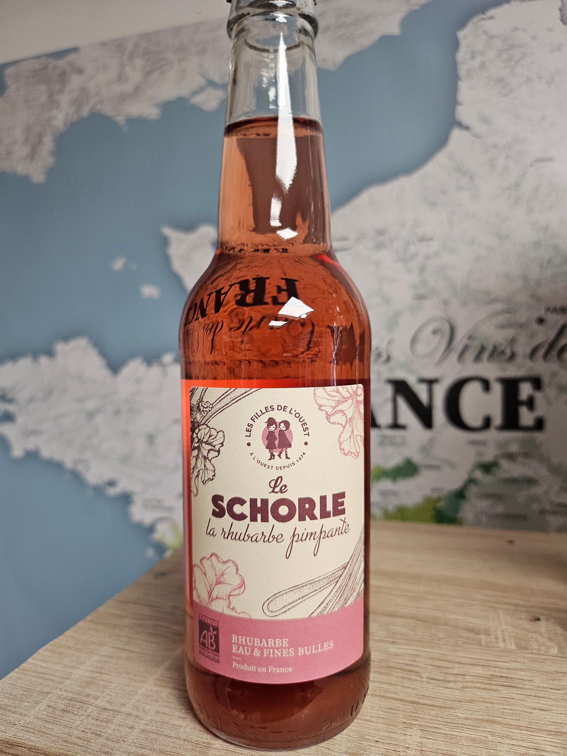 Le SHORLE BIO, la rhubarbe pimpante, Rhubarbe, eau et fines bulles, LES FILLES DE L'OUEST, 33cl