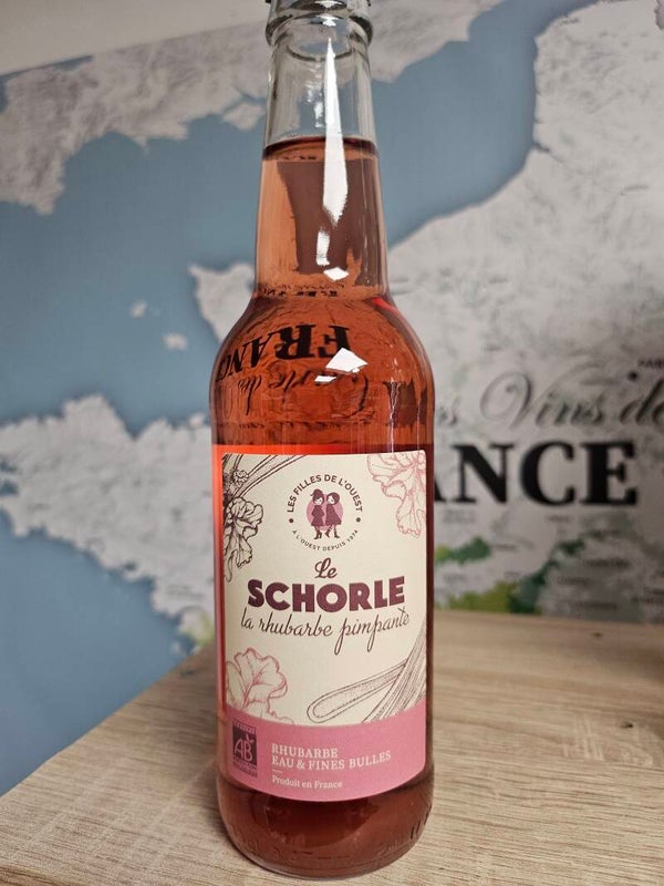 Le SHORLE BIO, la rhubarbe pimpante, Rhubarbe, eau et fines bulles, LES FILLES DE L'OUEST, 33cl