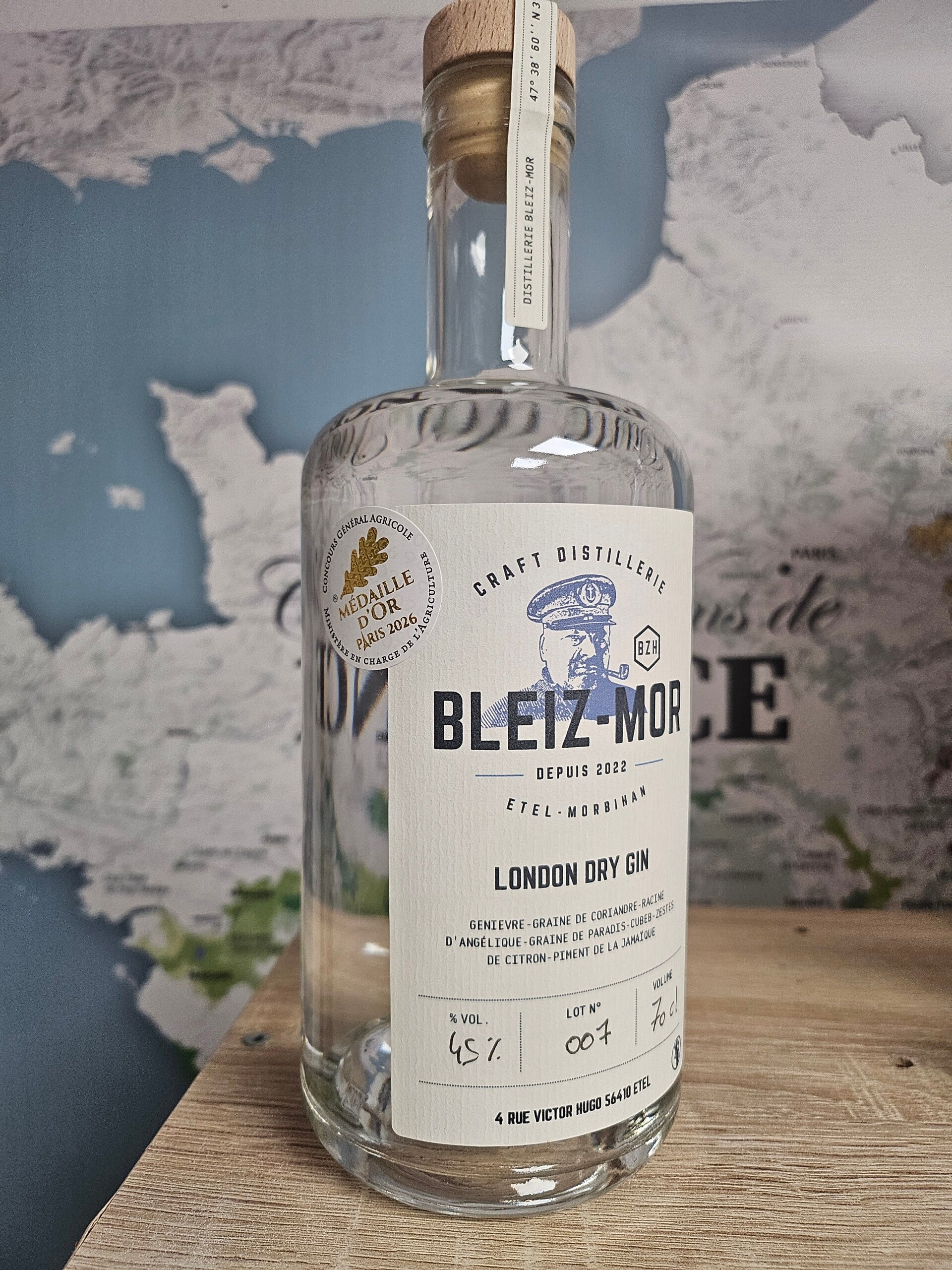 LONDON DRY GIN Breton BLEIZ-MOR, médaille OR Paris 2026, 70cl, 45% vol