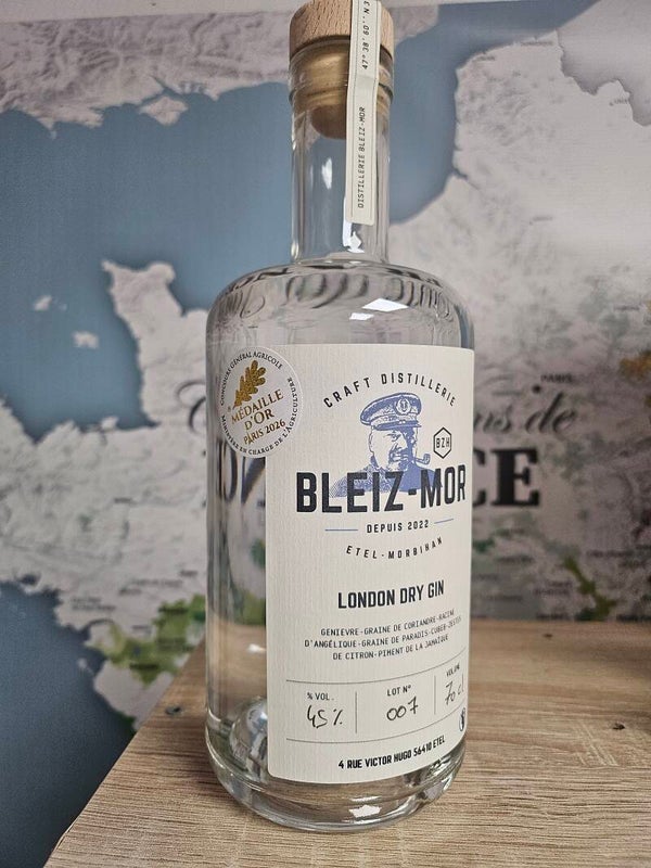 LONDON DRY GIN Breton BLEIZ-MOR, médaille OR Paris 2026, 70cl, 45% vol