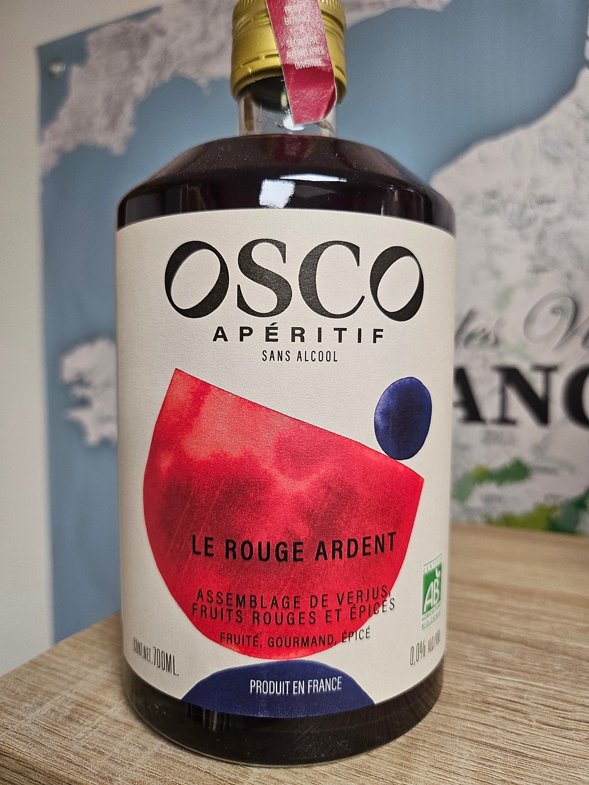 OSCO, apéritif sans alcool, le rouge ardent, fruits rouges et épices, BIO, 70cl
