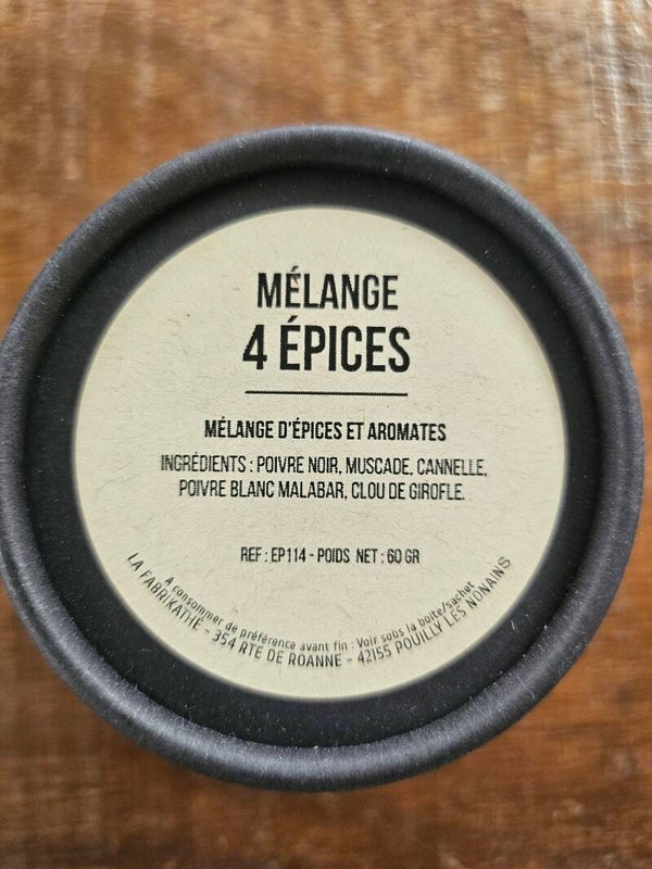 MÉLANGE 4 ÉPICES, ESCALE AUX ÉPICES, assembleur Français, 60gr