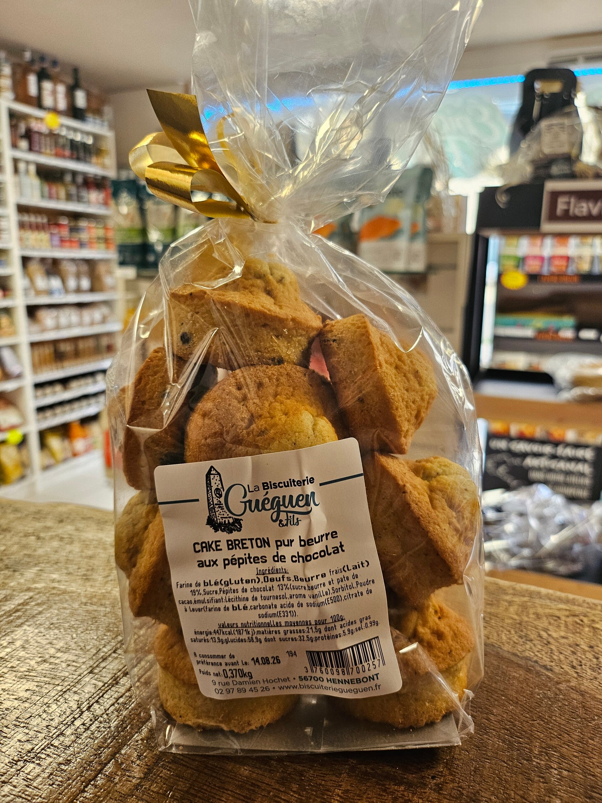 CAKE BRETON pur beurre aux pépites de chocolat, LA BISCUITERIE GUEGUEN, 370g