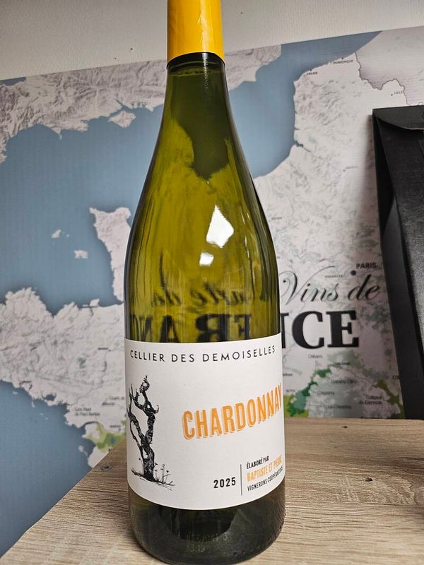 Vin blanc 100% Chardonnay, Cellier des Demoiselles, IGP Pays d'Oc 2025, récoltant, 75cl  13%