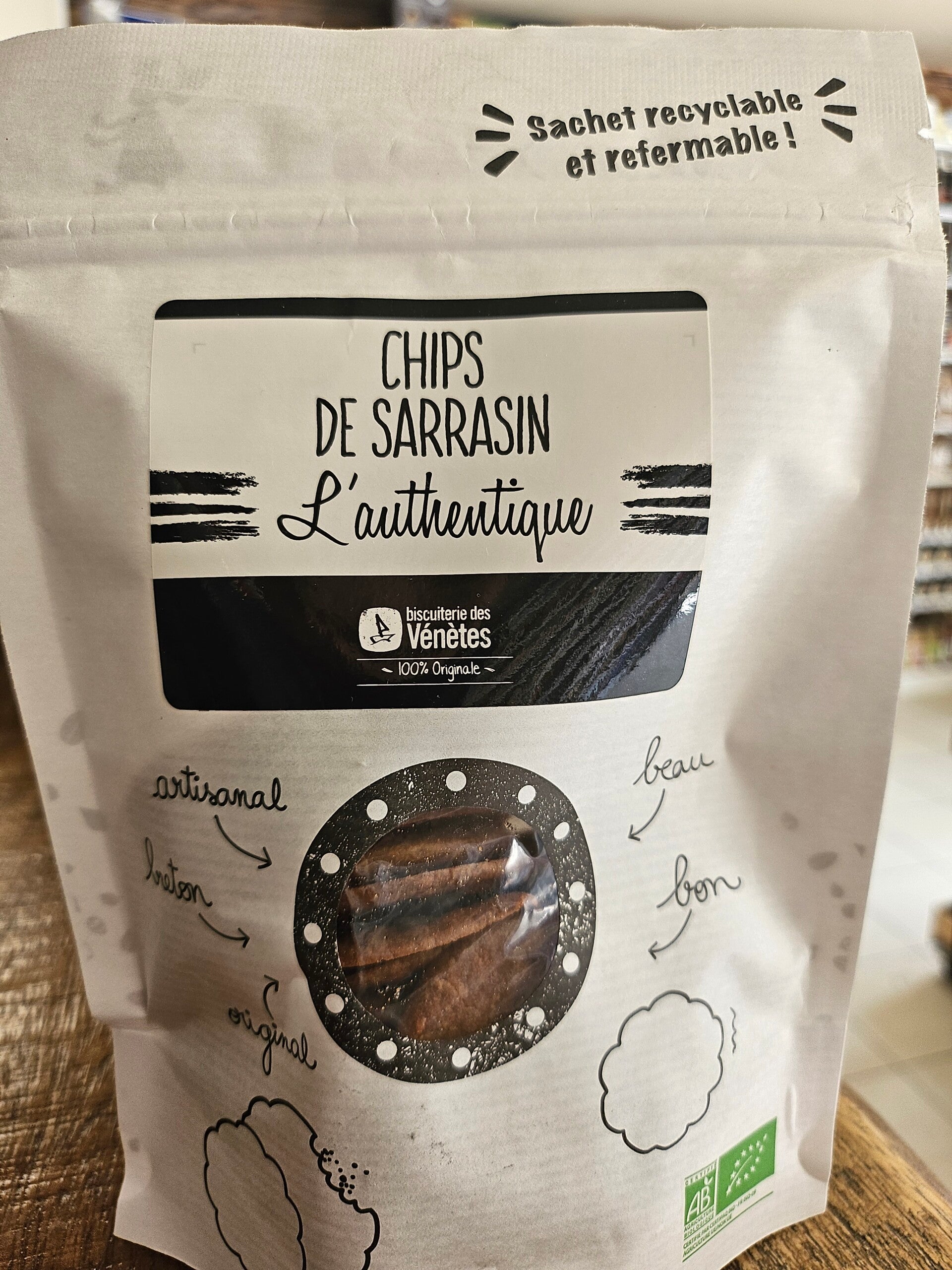 Chips de Sarrasin BIO, L'authentique, biscuiterie des VÉNÈTES, 100g