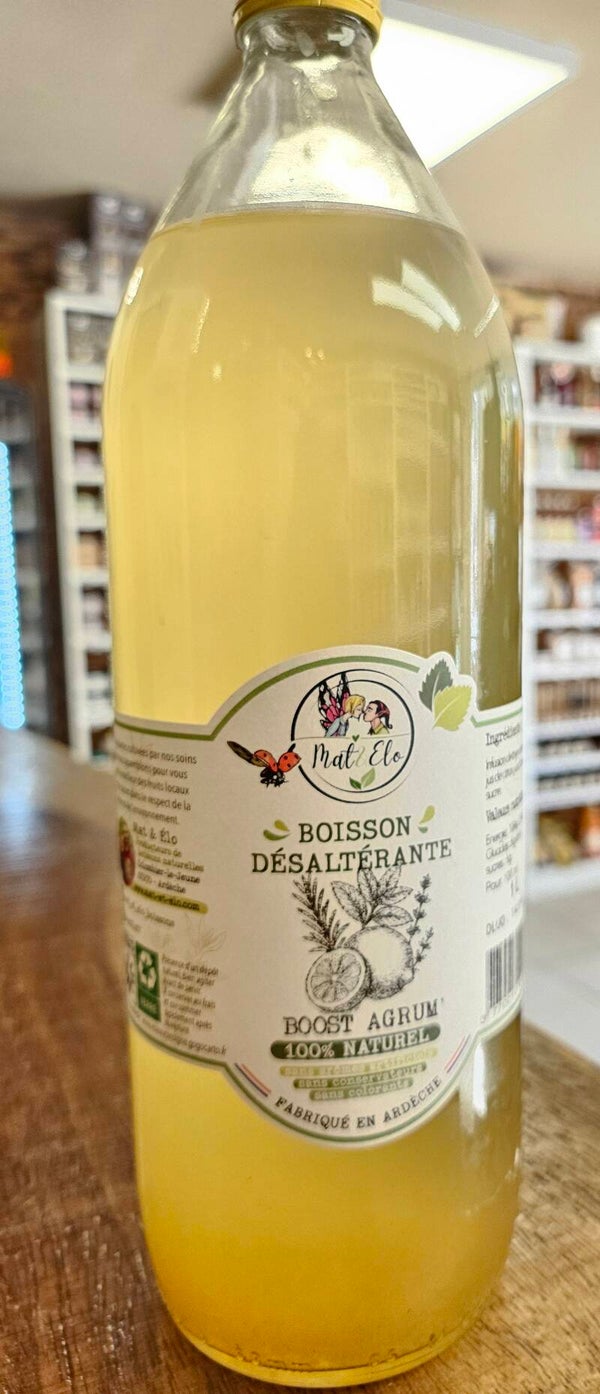 Boissons non pétillantes, aux infusions de plantes Française, Boost Agrum, MAT ET ÉLO, fabriqué en Ardèche, 1 litre